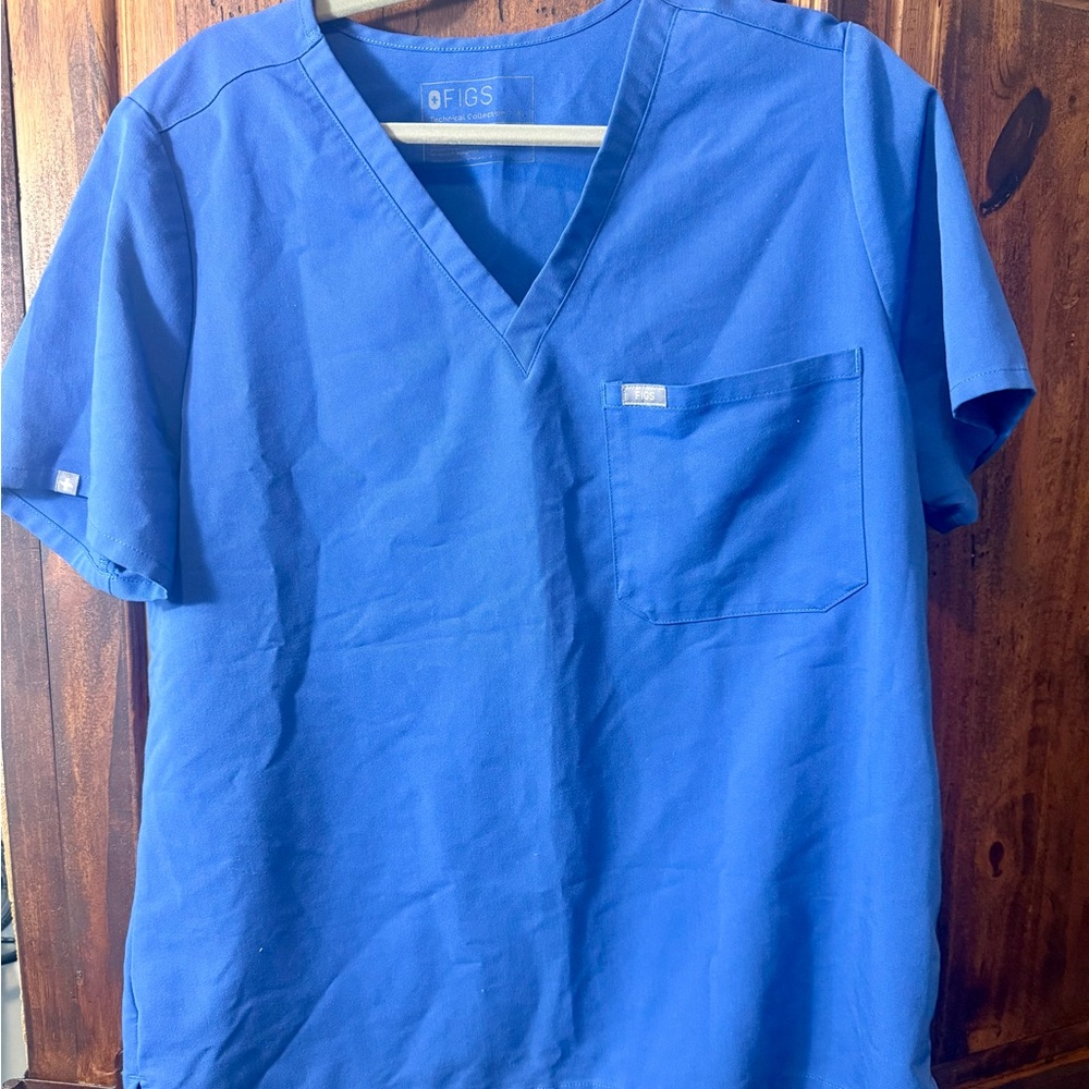 Figs Short Sleeve Blue V-Neck Tee
